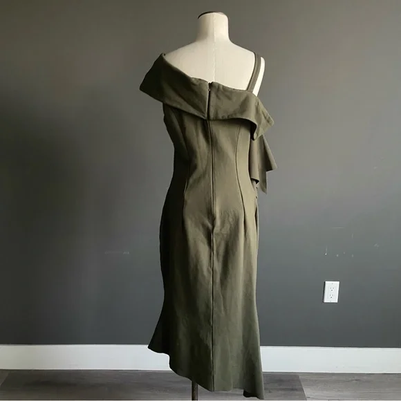 Elliatt Asymmetric One-Shoulder Midi Dress – Olive Green (XL) - Picture 5 of 10